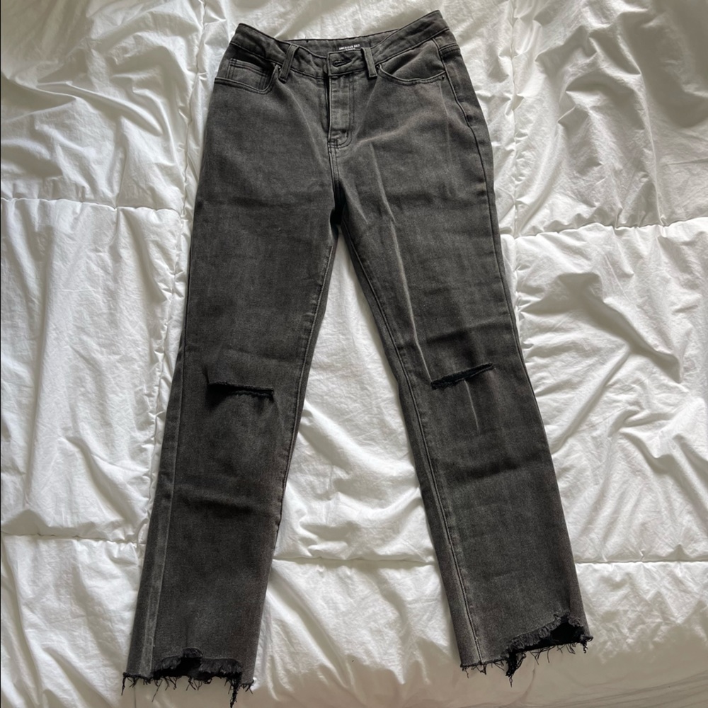 FASHIONNOVA- High waisted baggy black jeans with butt slit.